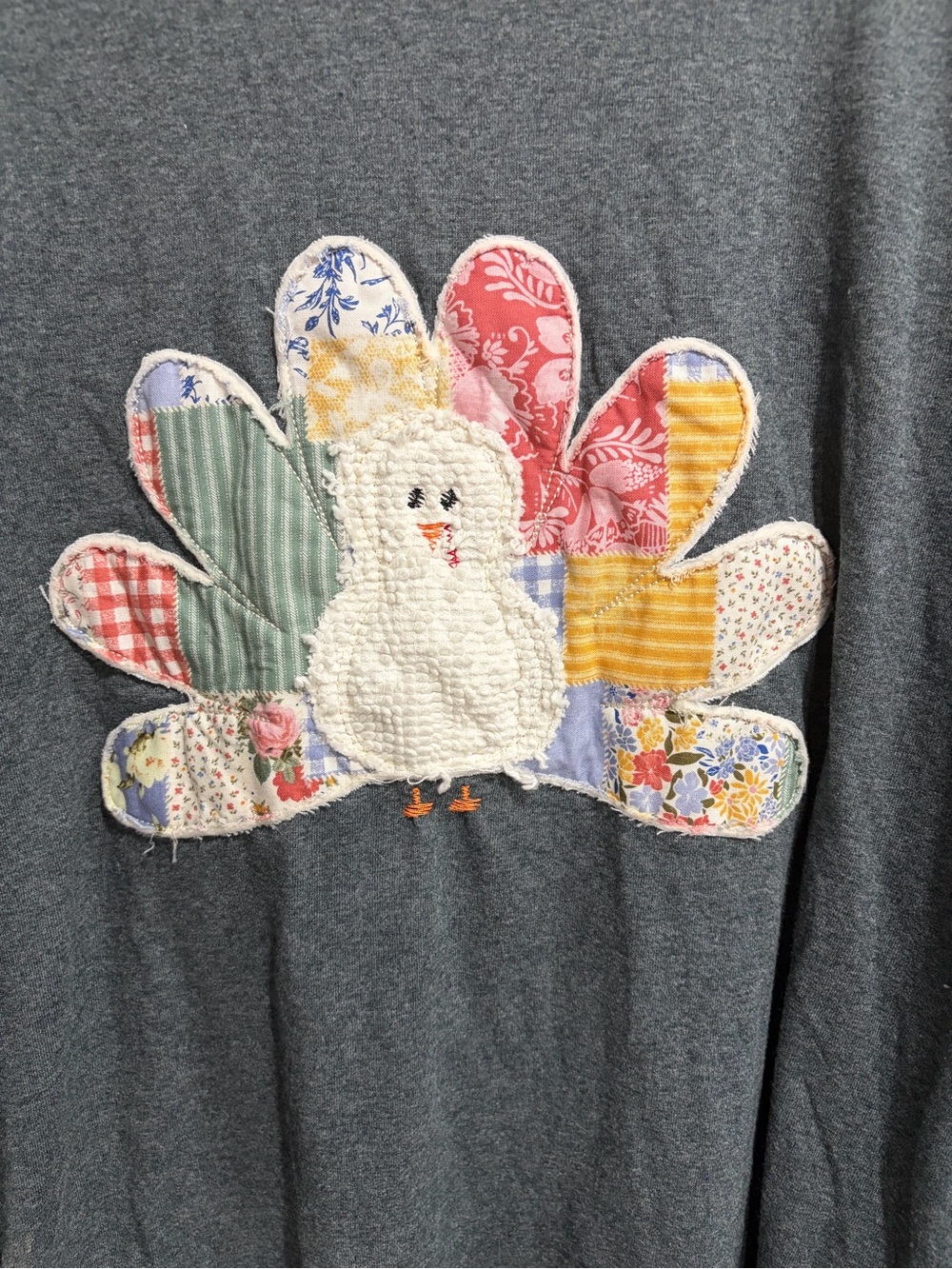 Holiday Charcoal Long-Sleeve Tee with Colorful Quilted Turkey women’s XXL - Picture 2 of 2